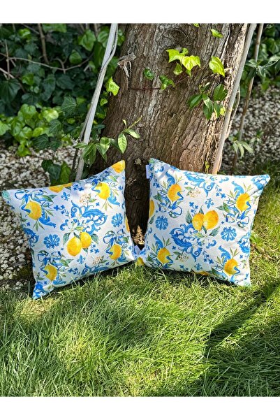 lamoonhome وسادة بنمط الليمون والبلاط - غطاء وسادة مكون من قطعتين