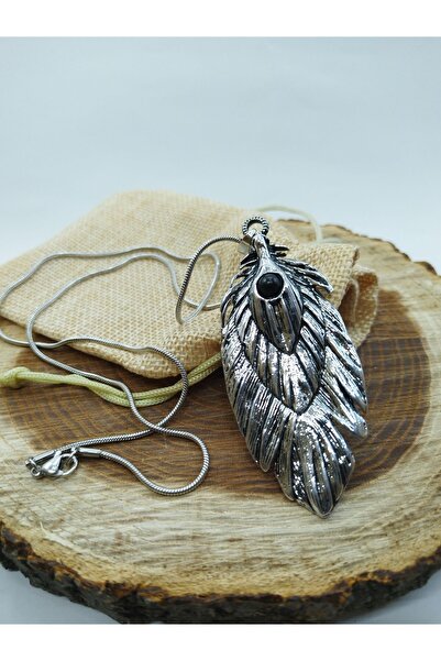 Balzamin Design الفولاذ المقاوم للصدأ المنجد النسر ريشة نموذج أمريكي أصلي فضي اللون لامعة قلادة الفولاذ المقاوم للتشويه