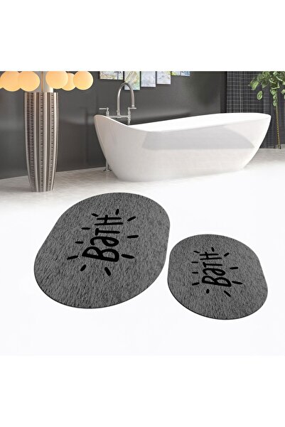 Viyana Home Digital Printed Non-Slip Base Washable Oval Double Bathroom Mat T...