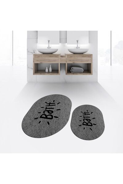 Viyana Home Digital Printed Non-Slip Base Washable Oval Double Bathroom Mat Toilet Seat Set, V-O-KLOZET-09-GRAY,
