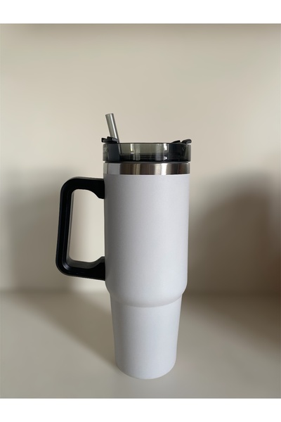 PRETTIFY CARE Stainless Steel Pipetli Yandan Tutmalı  0.89 Lt Seyahat Termosu