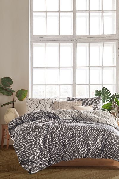 Cotanique Malibu Grey Cotton Ranforce - Σετ Παπλωματοθήκη Διπλό 200x220