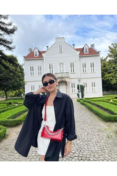 Tina Metal Sa lančanim detaljem Torba Krokodil Crveni