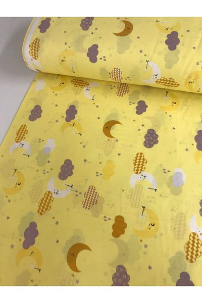 Bebek Özel Cotton Children's Fitted Sheet 90x190 New Yellow Moon Cloud