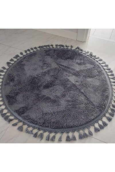 Round Fringed Post Plush Shaggy Rug Anthracite