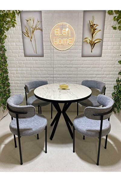 ELEN HOME Mutfak Masası Takımı, Yuvarlak Masa Sandalye , 4 Kişilik Yuvarlak Masa Takımı (lak Panel Parlak )