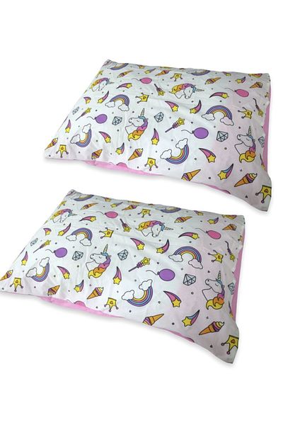 Bebek Özel Child Adult Pillow Case 50x70 Cm (2 Pieces) White Unicorn Pink