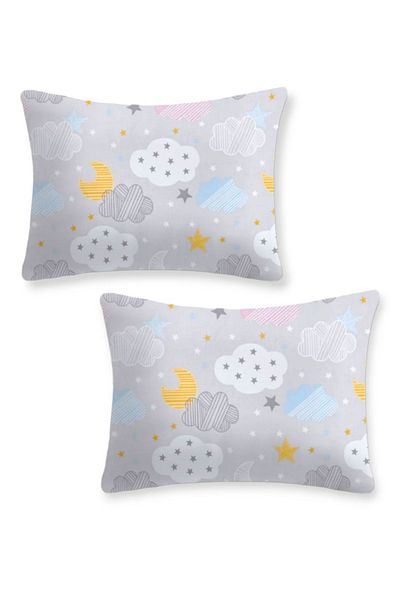 Bebek Özel Baby Kids Pillow Case 35x45 (2 PCS) Gray Yellow Cloud Moon