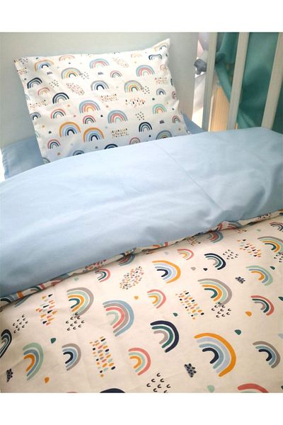 Bebek Özel طقم مفروشات للأطفال الرضع مقاس 70 × 110 لون أزرق قوس قزح لسرير الحديقة