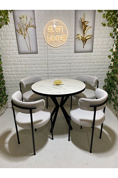 ELEN HOME Mutfak Masası Takımı, Yuvarlak Masa Sandalye , 4 Kişilik Yuvarlak Masa Takımı (lak Panel Parlak )