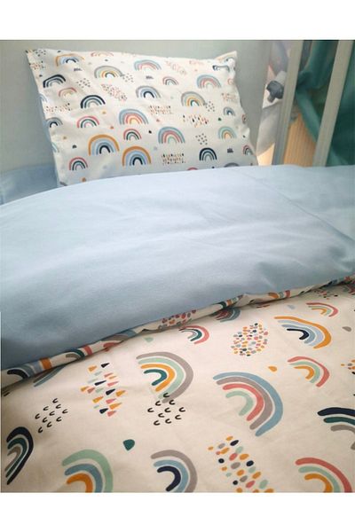 Bebek Özel طقم مفروشات للأطفال الرضع مقاس 70 × 110 لون أزرق قوس قزح لسرير الحديقة