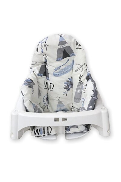 Bebek Özel Pamuklu Bebek Çocuk Mama Sandalyesi Minderi Mavi Kamp Çadır Grili