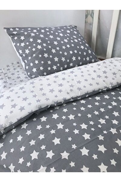 Bebek Özel Pamuklu Çocuk 120x200 Montessori Yastık Çarşaf Yorgan Gri Beyaz Yı...