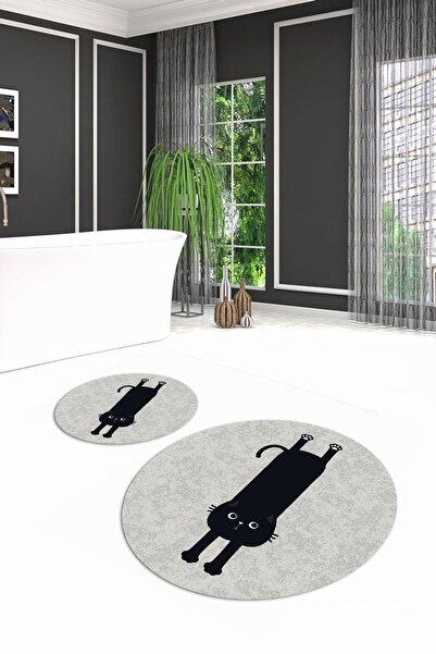 Alkilim Digital Printed Non-Slip Washable Cat Pattern Round Double Bathroom S...