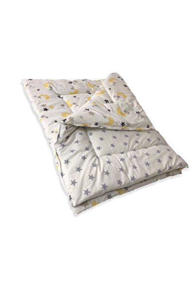 Bebek Özel Bebek Çocuk Yorganı Standart 100x150 cm Sarı Ay Yıldız Gri Yıldızlı