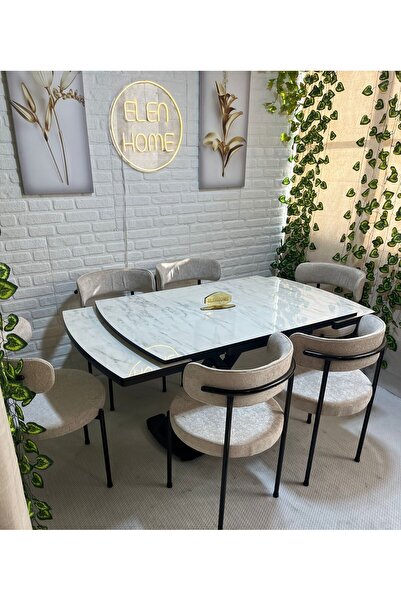 ELEN HOME Yemek Masası Mutfak Masası 6 Kişilik ( AÇILIR MASA )Masa Sandalye M...