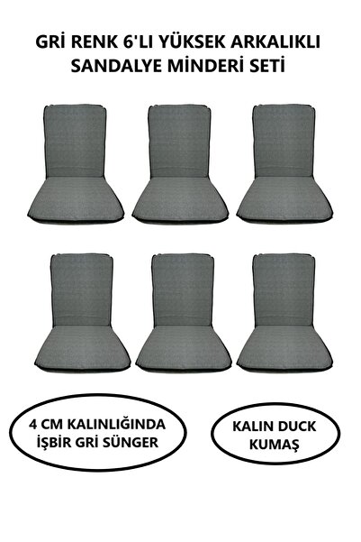 Mor Minder Sandalye Minderi Büyük Arkalıklı Yıkanabilir 6'lı Gri Renk 4 Cm Sü...