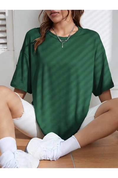 YOHO SPORT Zeleni unisex Oversize kroj Pamuk komad T-shirt - okrugla kragna, ...