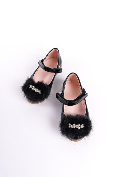 CAMOLLA Nová sezóna černé chlupaté balerínky s kamínkovými detaily pro dívky