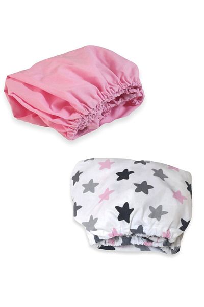 Bebek Özel Cotton Children's Fitted Sheet 90x190 (2 Pieces) Pink And Pink Gray Stars