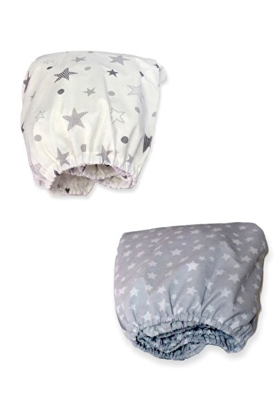 Bebek Özel Cotton Baby Kids Fitted Sheet 70x110 2 Pieces Gray Stars