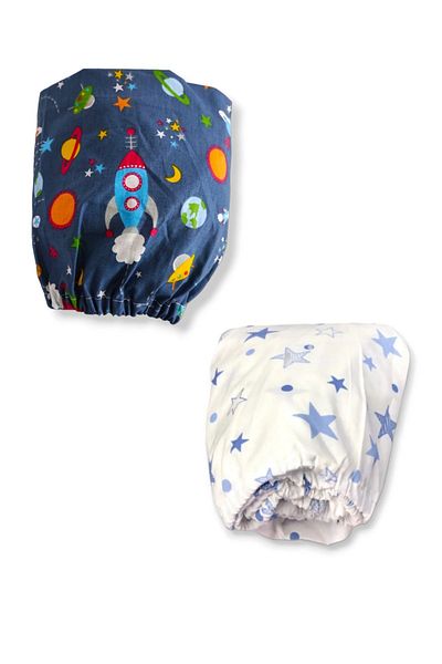 Bebek Özel Cearceaf pentru copii din bumbac pentru copii 100x160 cu 2 Galaxy și stele albastre