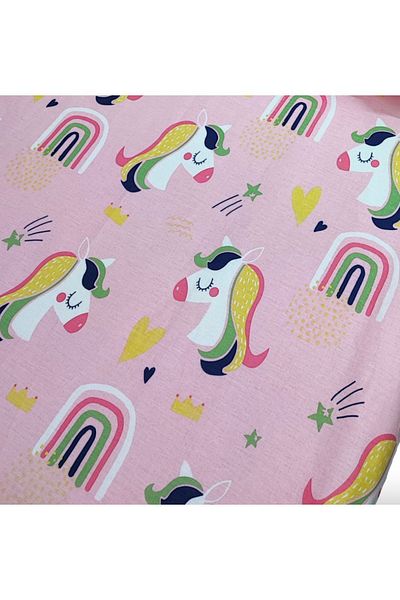 Bebek Özel Cotton Children's Fitted Sheet 90x190 (2 Pieces) Pink And Unicorn