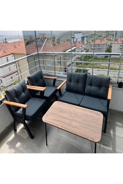 ELEN HOME Sehbalı 2+1+1 Bahçe Takımı Dış Ve Iç Mekan Metal Çay Seti Süngerli ...