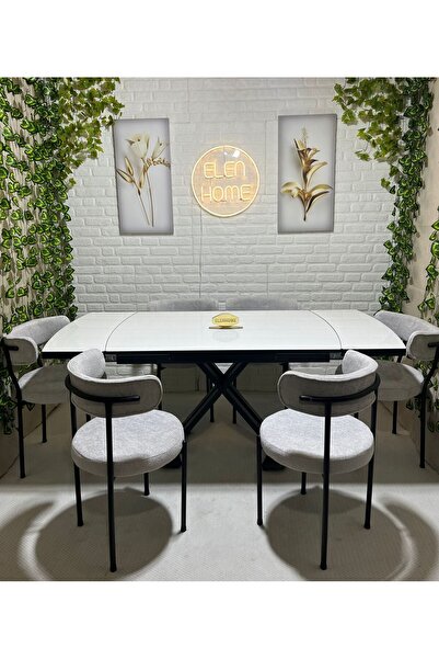 ELEN HOME Yemek Masası Mutfak Masası 6 Kişilik ( AÇILIR MASA )Masa Sandalye M...