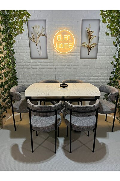 ELEN HOME Yemek Masası Mutfak Masası 6 Kişilik ( AÇILIR MASA )Masa Sandalye M...