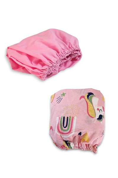Bebek Özel Cotton Children's Fitted Sheet 90x190 (2 Pieces) Pink And Unicorn