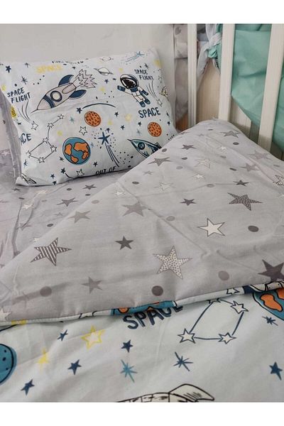 Bebek Özel Set de husă de pilota pentru copii din bumbac pentru adolescent, astronaut spațial, stea gri