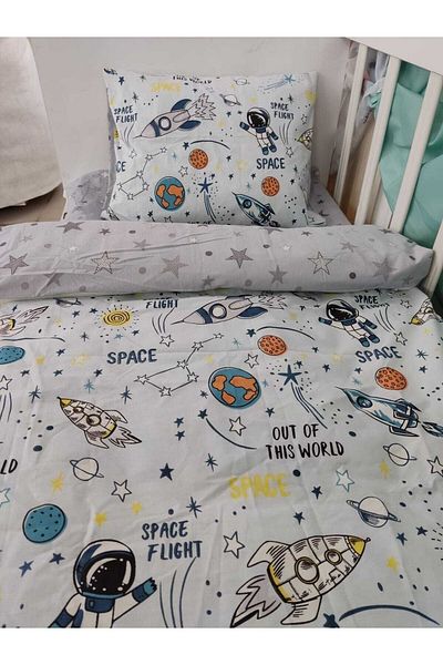 Bebek Özel Set de husă de pilota pentru copii din bumbac pentru adolescent, astronaut spațial, stea gri