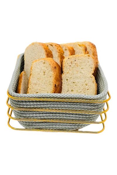 MiMW MimHome Gold - Stylish Wicker Knitted Square Corner Bread Basket, Stainless Metal, Multi-Purpose