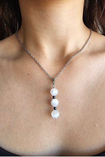 NBS Beautiful Naturel Stones قلادة حقيقية من حجر السيلينيت الطبيعي - هالة الت...
