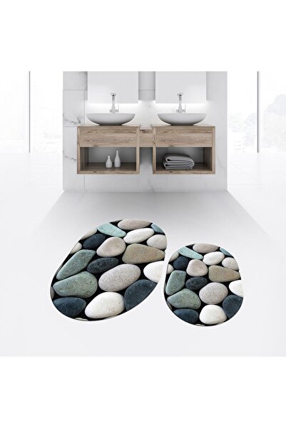 Hey Home طقم مقعد المرحاض المزدوج البيضاوي المطبوع الرقمي غير القابل للانزلاق...