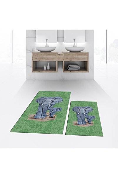 Hey Home سجادة حمام مزدوجة مطبوعة رقمية مضادة للانزلاق وقابلة للغسل، V-KLOZET...