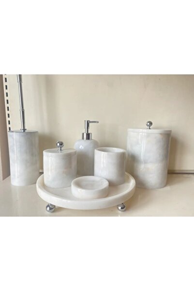 ŞİMMER STONE 7'Lİ BEYAZ MERMER BANYO SETİ AYAKLI