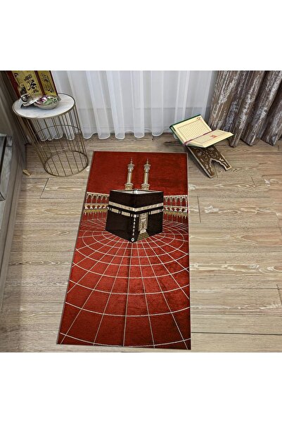 Hey Home سجادة صلاة مطبوعة رقمية قابلة للغسل، V-SECCADE-48-RED