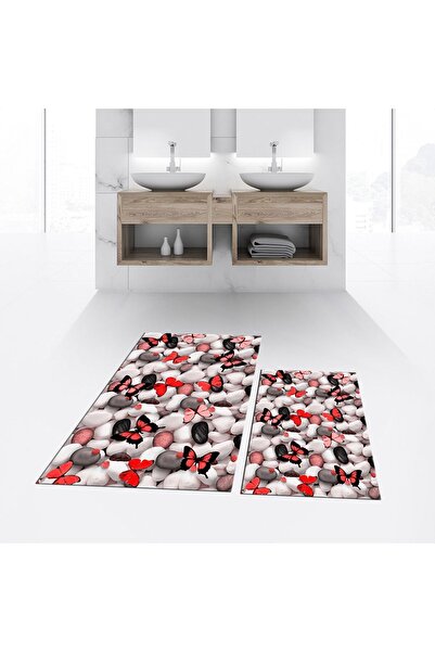 Hey Home Digital Printed Non-Slip Base Washable Double Bathroom Mat Toilet Se...
