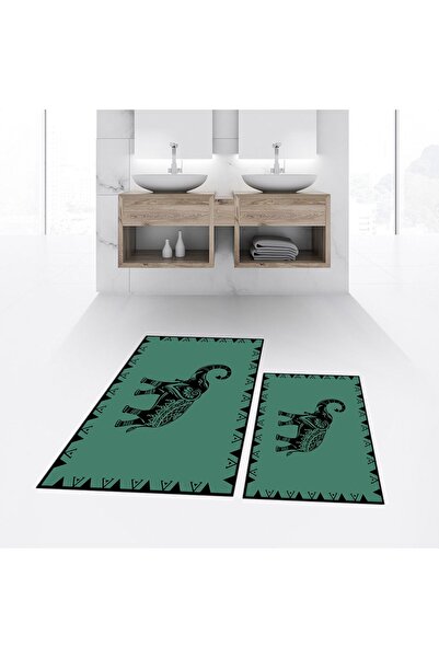 Hey Home سجادة حمام مزدوجة مطبوعة رقمية مضادة للانزلاق وقابلة للغسل، V-KLOZET...