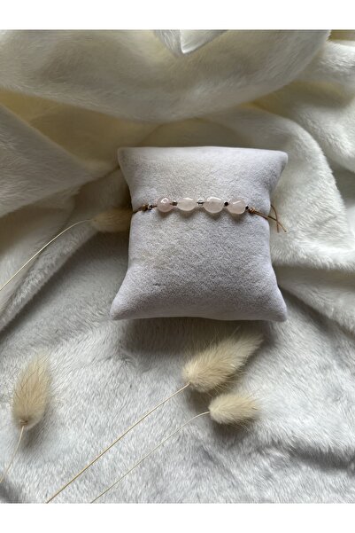 PelvedDesign Pembe Kuvars Doğal Taş Halhal/bileklik Ayarlanabilir Ip