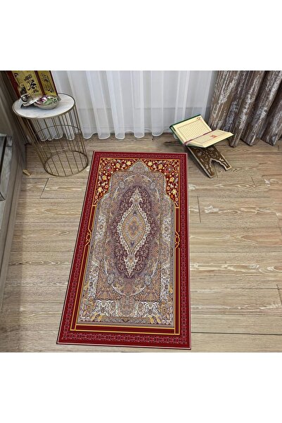 Hey Home سجادة صلاة مطبوعة رقمية قابلة للغسل، V-SECCADE-32-RED