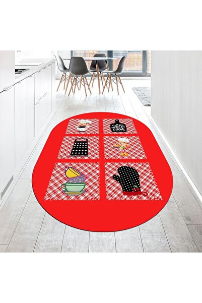Hey Home Dijital Baskılı Kaymaz Taban Yıkanabilir Oval Mutfak Halısı Yolluk, ...