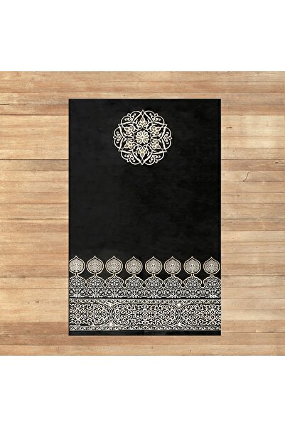 Hey Home سجادة صلاة مطبوعة رقمية قابلة للغسل، V-SECCADE-44-BLACK