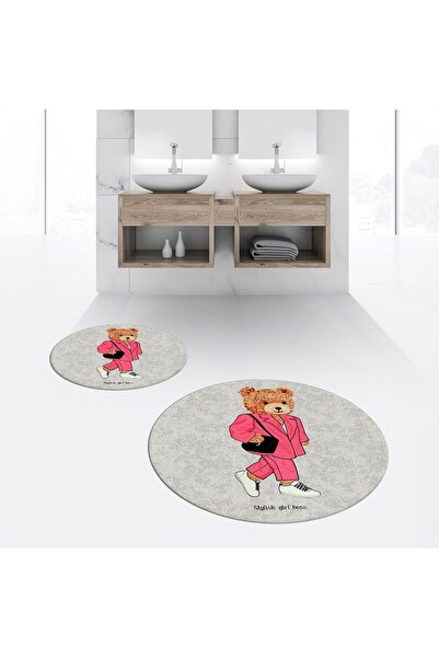 Hey Home طقم مرحاض دائري مزدوج للحمام مطبوع رقميًا وغير قابل للانزلاق وقابل ل...