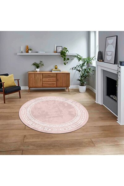 Hey Home Dijital Kaymaz Yıkanabilir Yuvarlak İskandinav Desen Salon Halısı, V...