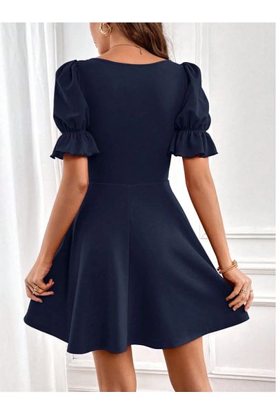 segrock Rochie midi crepon cu mâneci cu balon de damă, bleumarin