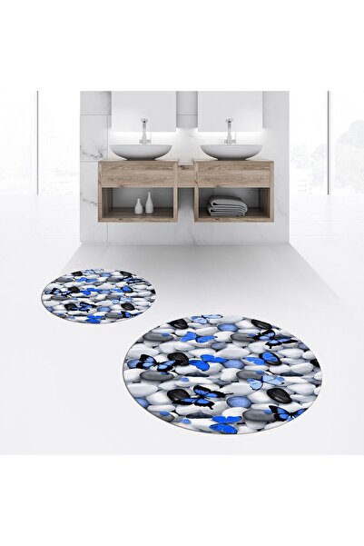 Hey Home Digital Printed Non-Slip Washable Round Double Bath Mat Toilet Seat ...