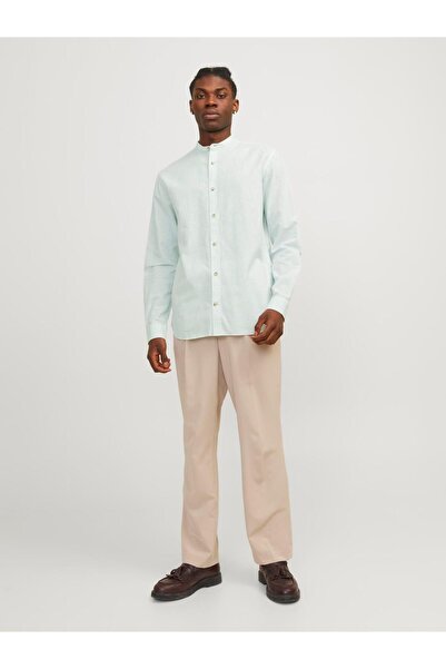 Jack & Jones Keten Karışım Hakim Yaka Deniz Yeşili Erkek Gömlek JJESUMMER BAND LINEN BLEND 12248385